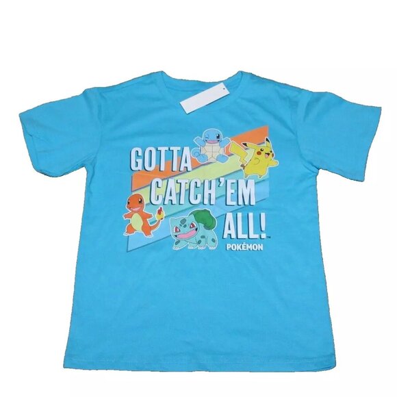 Girls Pokemon Catch Em All S/S Blue T Shirt Size Small (6/6X) New With Tag - Picture 3 of 4